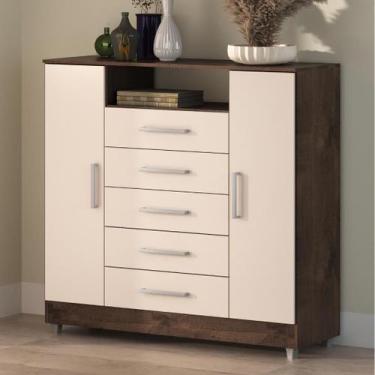 Imagem de Comoda Isabele 5 Gav 2 Portas - Tonielque Móveis, Chocolate/off White