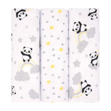 Imagem de Cueiro para Bebê 3 Unidades 1,00 m x 80 cm Flanelado Bublim, Panda cin