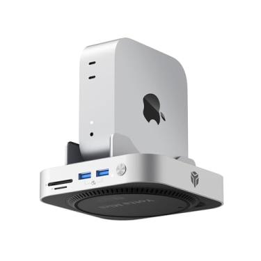 Imagem de Yottamaster Dock 9 em 1 Mac mini M4 de 10 Gbps com gabinete SSD NVMe SATA de 8 TB, suporte e hub de alumínio para Mac mini M4, ventilador embutido, USB-A*2/USB-C 10 Gbps, USB-A 2.0 * 2, áudio de 3,5