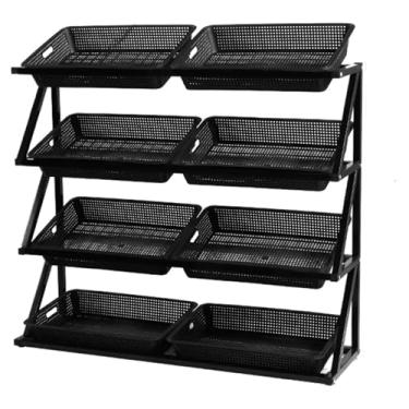 Imagem de Prateleiras de vegetais de supermercado, rack de exibição, organizador de prateleira de frutas e vegetais de supermercado comercial, prateleira de armazenamento de cesta de loja de varejo de 147,2 pol