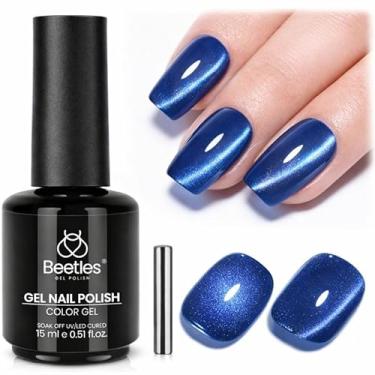 Imagem de beetles Gel Polish Esmalte de gel azul marinho para olhos de gato - 15 ml azul olho de gato glitter gel polonês efeito de brilho magnético imersão UV francês design de arte de unhas salão de beleza