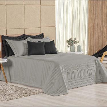 Imagem de Kit Cobre Leito Colcha Dobby Queen 3 Peças Matelado 180 Fios - Cinza