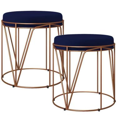 Imagem de Kit 02 Puffs Decorativo Aramado Bronze Zaya L02 Azul Marinho