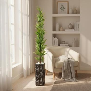 Imagem de Planta Artificial Bambu Mosso da Sorte 1,40m com Vaso Decorativo e Pedras Brancas para Sala e Escritório(Vaso Preto Mesclado)