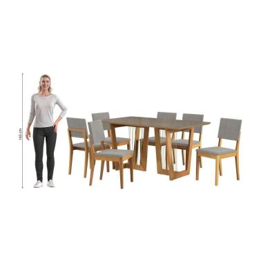 Imagem de Conjunto Sala De Jantar Dora Em Madeira Maciça 6 Cadeiras Boucle Cinza
