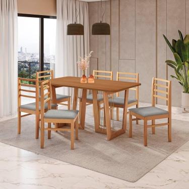 Imagem de Conjunto Sala De Jantar Elisa Em Madeira Maciça 6 Cadeiras Boucle Cinza