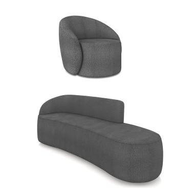 Imagem de Sofá 4 Lugares Orgânico 220cm Morgan e Poltrona Lua Bouclê Grafite D03 - D'Rossi