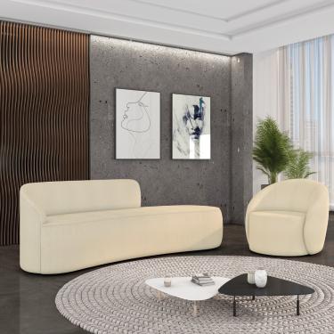 Imagem de Sofá 4 Lugares Orgânico 220cm Morgan e Poltrona Lua Bouclê - Verde