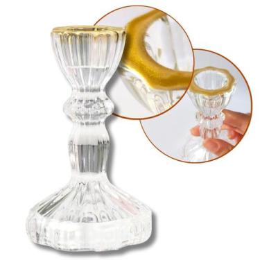 Imagem de Castiçal Cristal de Vidro Decorativo Para Velas Dourado - Aurora RP Mi