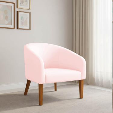 Imagem de Poltrona Sala Decorativa Stella Pé Madeira Trapézio Castanho Suede Rosa Bebê D03 - D'Rossi