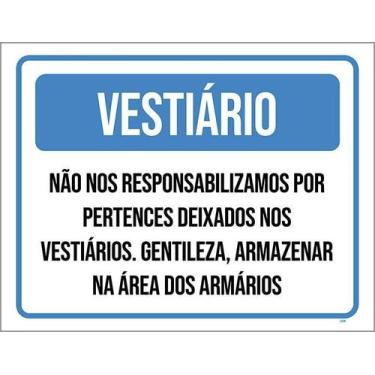 Imagem de Kit 10 Placa Acm Vestiário Responsabilizamos Pertences 18X23 - Sinaliz