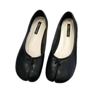 Imagem de Sapatilhas Femininas Pretas Tabi Ninja Em Couro Microfibra Com Bico Di