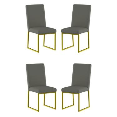 Imagem de Kit 4 Cadeiras Para Mesa De Jantar Base Industrial Dourado Balaqui Cinza