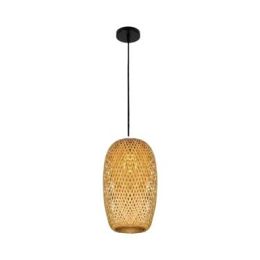 Imagem de Luminária Pendente De Bambu Preto E Branco, Feita À Mão, Lustre Retro 