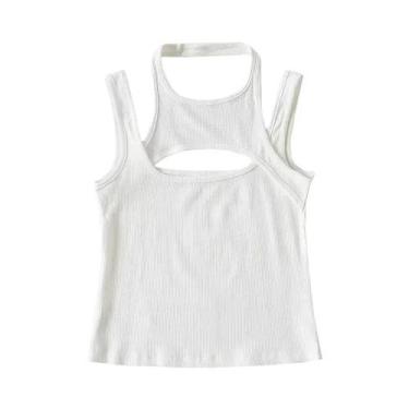 Imagem de Top Cropped Assimétrico Y2K Sem Mangas, Com Recortes, Tricô, Decote Re