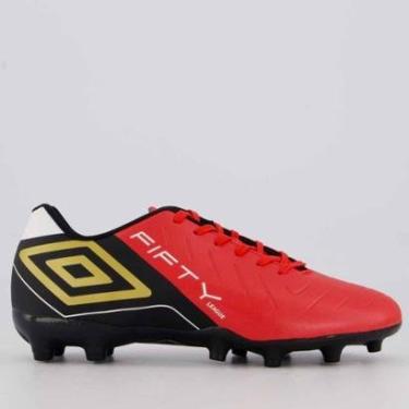 Imagem de Chuteira Umbro Fifty VI League Campo Vermelha e Preta-Masculino