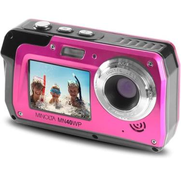 Imagem de Minolta Câmera digital à prova d'água MN40WP de 48 MP – telas LCD duplas, vídeo QHD de 2,7 K, zoom digital de 16x, antivibração, detecção de rosto, 3 metros à prova d'água (rosa)