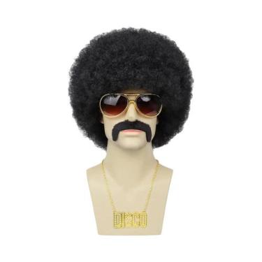 Imagem de Conjunto De Peruca Afro Masculina Dos Anos 70, Puff Afro Sintético Par