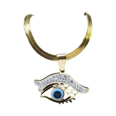 Imagem de Colar Choker Vintage Com Cristal E Olho De Demônio Banhado a Ouro Para