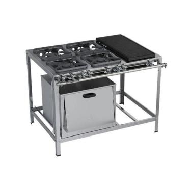 Imagem de Fogão Industrial 4 Bocas 30x30 Inox Chapa Forno Top Metalmaq