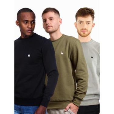 Imagem de Kit 3 Blusa Masculina Moletom Fechado Sem Capuz-Masculino