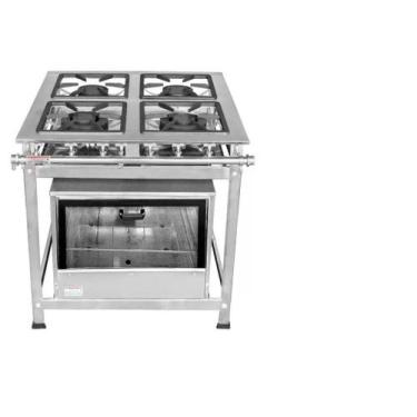Imagem de Fogão Industrial 4 Bocas30x30 P5 em Aço Inox com forno Leona