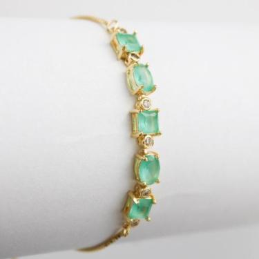 Imagem de Pulseira feminina pedras verde água banhada a ouro 18k - Brimatto