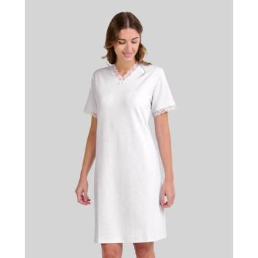 Imagem de Camisola Feminina Decote V Manga Curta Cetim Marfim Lohe, Marfim, P