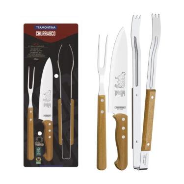 Imagem de Jogo para Churrasco Dynamic com Laminas em ACO INOX e Cabos de Madeira