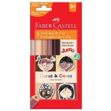 Imagem de Ecolápis de Cor Jumbo Triangular 6 Tons de Pele Caras & Cores - Faber-