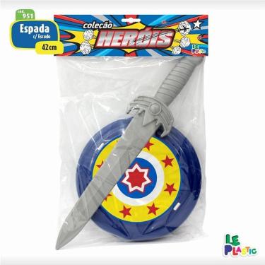 Imagem de Kit Acessório de Fantasia Espada e Escudo Heróis 42cm de Plástico Resistente Le Plastic