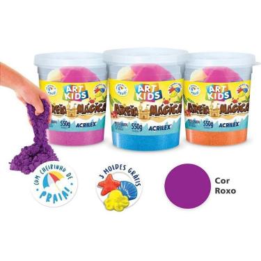 Imagem de Massa de Modelar Areia Mágica Roxo 550g com 3 Forminhas de Praia Acrilex