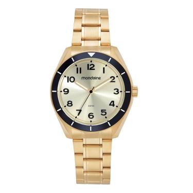 Imagem de Relógio Masculino Visor Metalizado Dourado Clássico em Aço Inox com Fecho Dobrável Mondaine 42MM