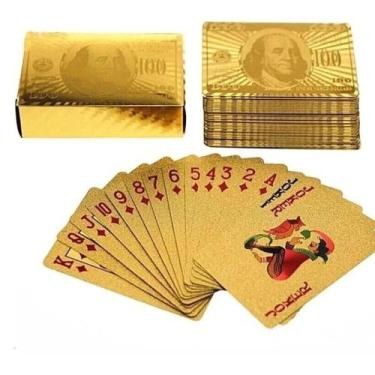 Imagem de Baralho dourado plástico prova d'água nota 100 dólares jogo de cartas 