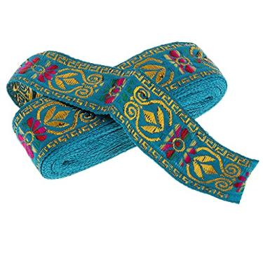 Imagem de Newmind Fita de tecido 7M (45 mm/1,77 polegadas) costura vintage acabamento de fita para acabamento de renda para decoração, design de casa, artesanato bordado - azul lago