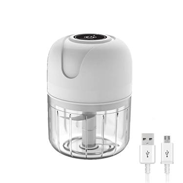 Imagem de Mini Misturador Elétrico Recarregável USB, Triturador de Alimentos Portátil, Cortador Multiuso Sem Fio, Lâmina Dupla, Mini Processador Compacto para Alho, Cebola, Frutas e Vegetais