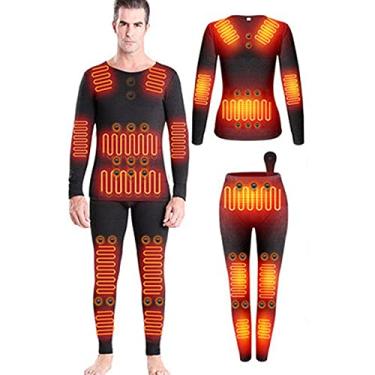 Imagem de Roupa íntima térmica para homens e mulheres, camisetas e calças aquecidas por USB com forro de lã para ciclismo ao ar livre, preto (masculino)-G