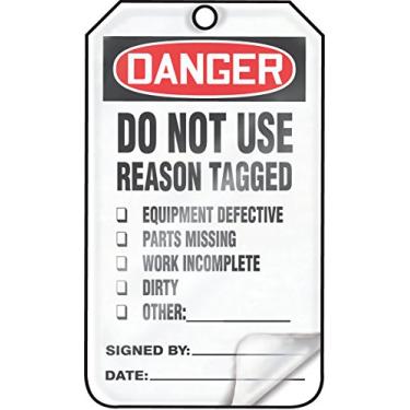 Imagem de Accuform Etiqueta de segurança laminada MDT219LTM HS, legend"Danger Do Not Use Reason Tagged", 14,6 cm de comprimento x 8,3 cm de largura x 0,1 cm de espessura, vermelho/preto sobre branco (pacote com