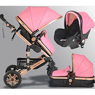 Imagem de Carrinho de Bebê IBMKIDS Luxo 3 em 1 Liga de Alumínio Com Sistema de Amortecedor (Rosa)