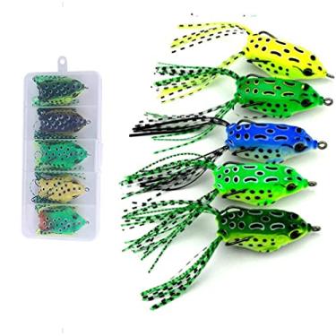 Imagem de TOPIND Isca de pesca Forg Crankbait Conjunto de 5 peças de isca de sapo, isca macia, isca de sapo, equipamento de pesca de sapo, isca vazada para sapo, isca sem grama, poleiro anzido, cabeça de cobra, peixe-cachorro, almíscar de salmão (amarelo)