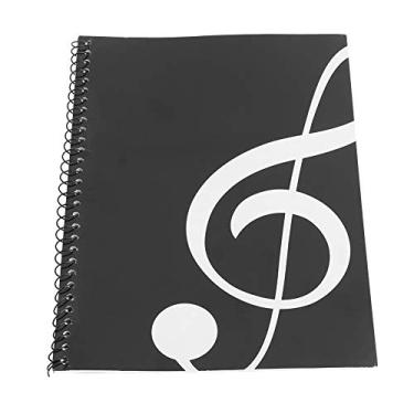 Imagem de Caderno de música, caderno de música, papel musical, 50 páginas de pauta para escritor de música (padrão de notas musicais preto)