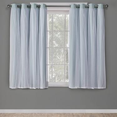 Imagem de TOWN & COUNTRY LUXE Cortinas internas de camada dupla Talia, blecaute transparente e escurecimento do ambiente, parte superior com ilhós, conjunto com 2 unidades, 132 cm x 160 cm, água-marinha