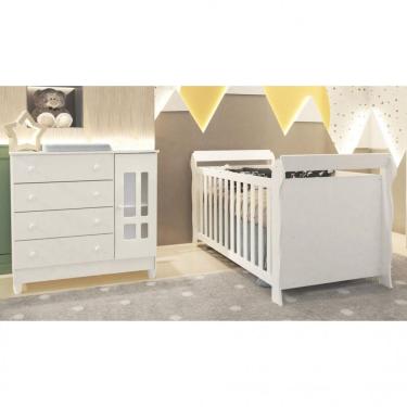 Imagem de Conjunto Quarto de Bebê Berço e Cômoda Fraldário Eloa Carolina Baby Branco Brilho