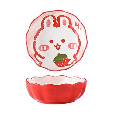 Imagem de Placa de cerâmica padrão de desenho animado tigela de salada em forma redonda panela de arroz assado prato de jantar pratos de sobremesa de café da manhã doméstico (cor: A)