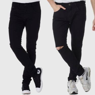 Imagem de Kit 2 Calças Hno Jeans Premium Rasgada Skinny Com Elastano Preto