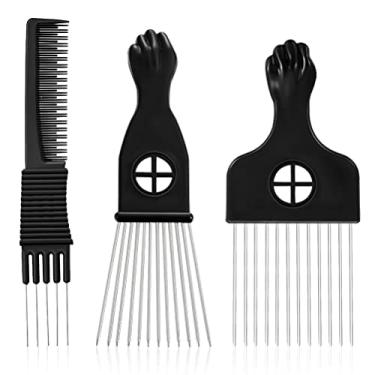 Imagem de Pimoys Conjunto de 3 pentes de barba palhetas de metal para cabelos cacheados para homens e mulheres pente de dentes largos para cabelos cacheados