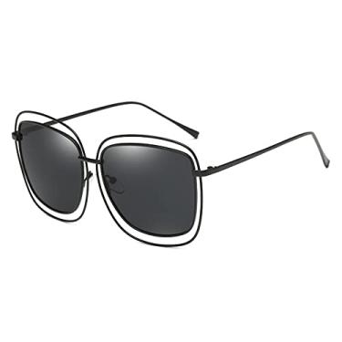 Imagem de Óculos de sol ovais ovais polarizados para mulheres ray óculos de sol meninas óculos espelho moda vintage retrô óculos de metal, C06 preto cinza, embalagem A