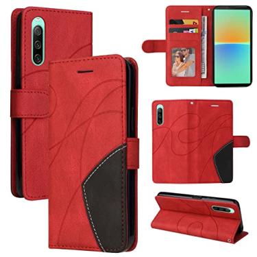 Imagem de Capa carteira para Sony Xperia 10 IV, compartimentos para porta-cartões, fólio de couro PU de luxo anexado à prova de choque capa flip com fecho magnético com suporte para Sony Xperia 10 IV (vermelho)