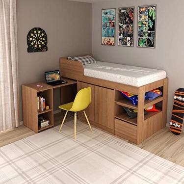 Imagem de Cama Solteiro com Escrivaninha para Colchão 88 x 188 cm Multimóveis Cr35067 Amêndoa