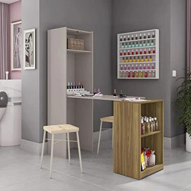 Imagem de Armário Multiuso 1 Porta 3 Prateleiras com Mesa Auxiliar Basculante Mult Max Caemmun Marrom/cinza